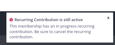 Warning when you cancel a membership with a recurring payment